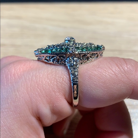 STERLING EMERALD DIAMOND RING - Picture 9 of 9